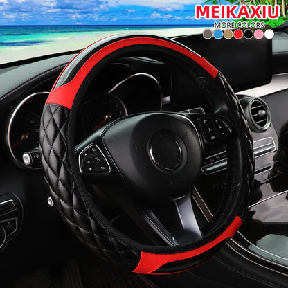 Crystal Carbon Fiber Steering Wheel Cover - Embroidered Leather (14.5-15 inch)