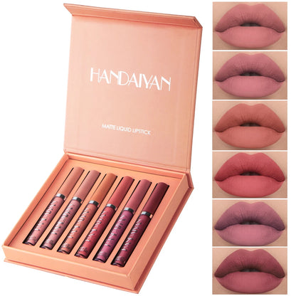 HANDAIYAN 6-Piece Liquid Lipstick Set - Long-Lasting Matte Lip Gloss Gift Box