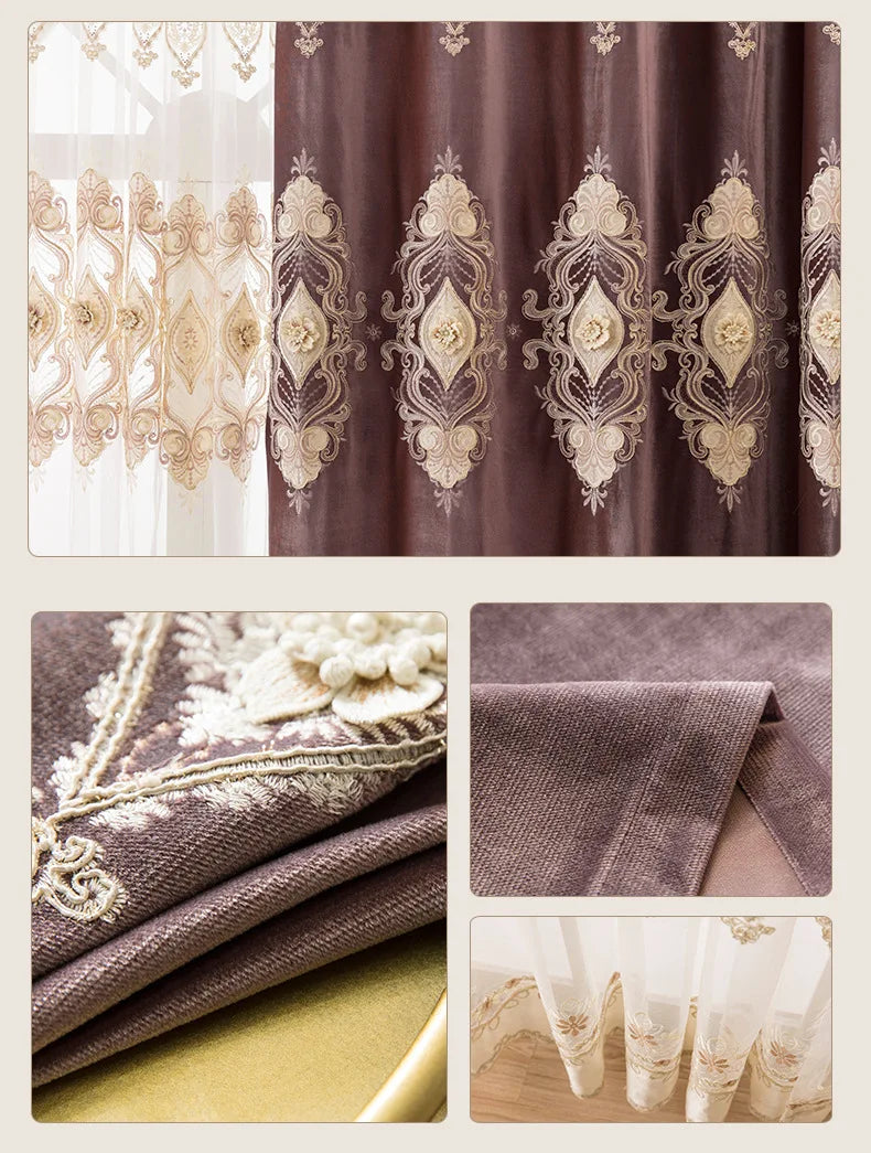 European Water Soluble Embroidery Curtains - Elegant Embroidered Drapes with Yarn for Living & Dining Room