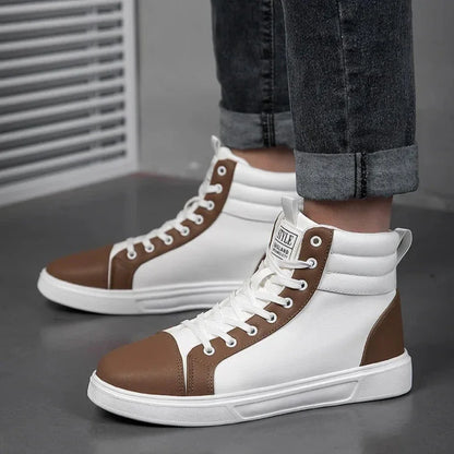 2025 Spring Fashion High-Top Sneakers - Unisex Leather Skateboarding Shoes (Red/White/Brown) - Shello's Creative Boutique