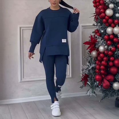 LAPA Women's Irregular Two-Piece Sweatshirt & Trouser Set – Autumn/Winter Casual Loose Knit Outfit (S–XXXL)