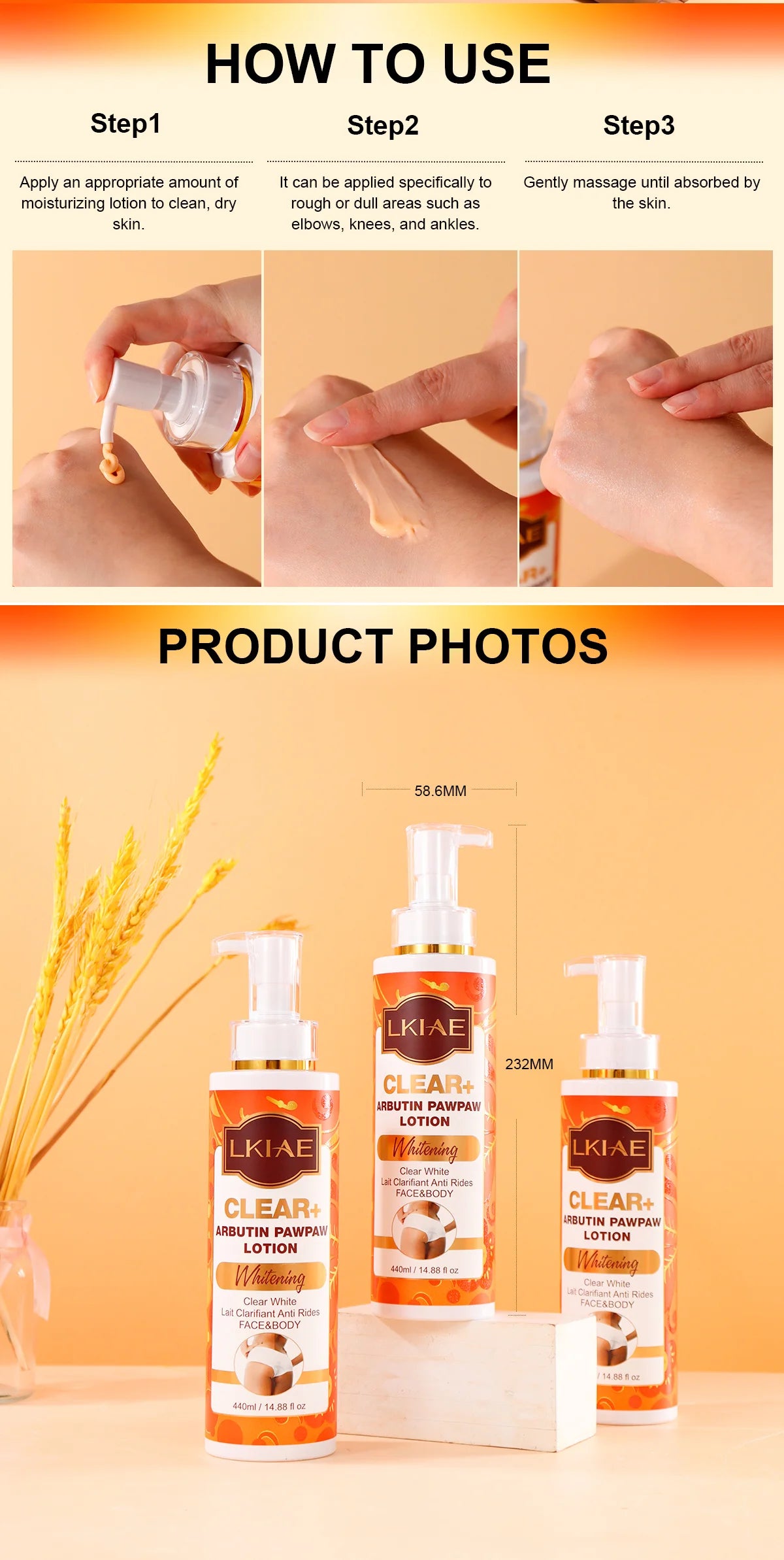 LKIAE Clear Arbutin Pawpaw Whitening Body Lotion, Moisturizing Cream, Improve Rough Skin, Remove Dark Spots, Melanin - Shello's Creative Boutique