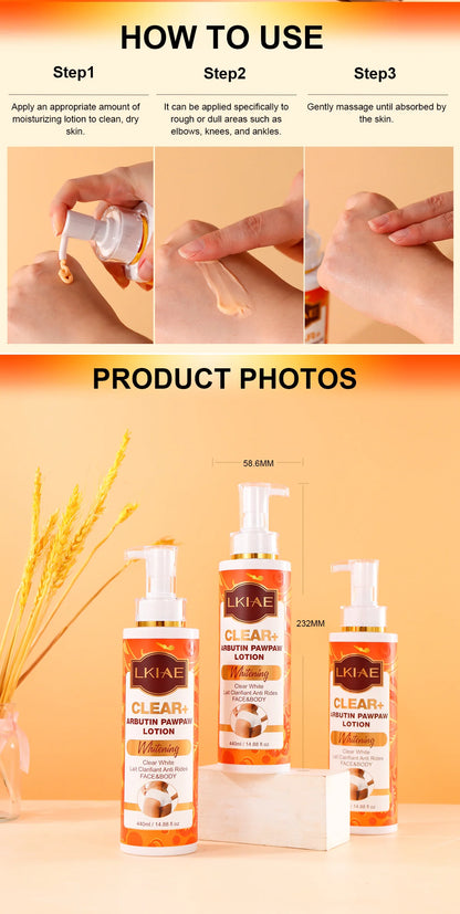 LKIAE Clear Arbutin Pawpaw Whitening Body Lotion, Moisturizing Cream, Improve Rough Skin, Remove Dark Spots, Melanin - Shello's Creative Boutique