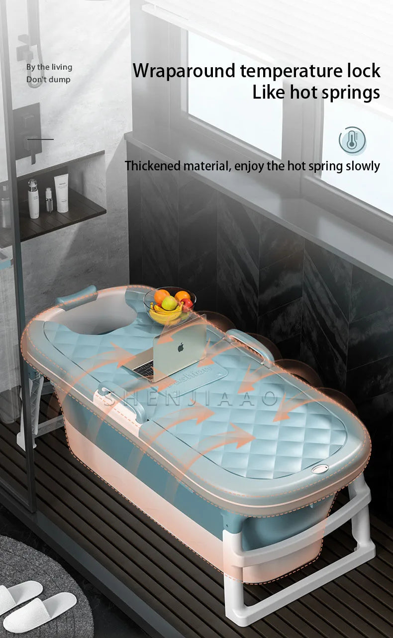 Foldable Adult Bath Barrel – Thickened Plastic Sitting Bathtub with Foot Massage & Lid
