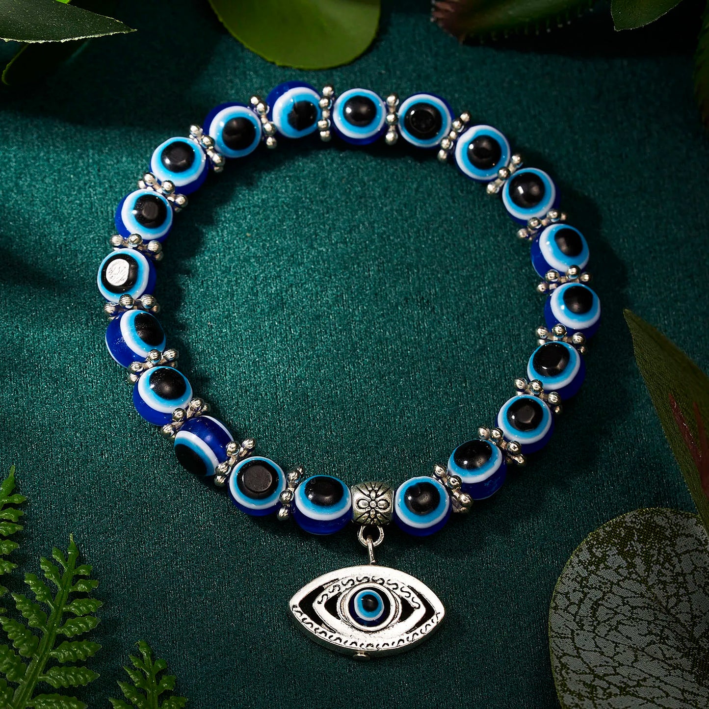 Evil Eye Palm & Butterfly Charm Bracelet – Blue Evil Eye Handmade Bead Bangle