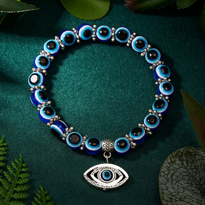 Evil Eye Palm & Butterfly Charm Bracelet – Blue Evil Eye Handmade Bead Bangle