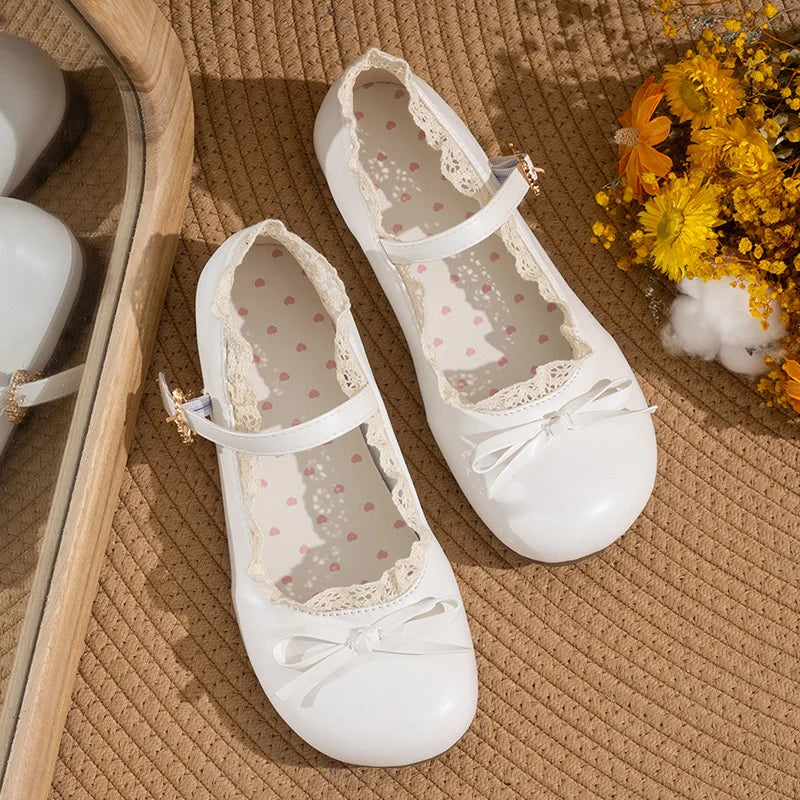 Women's Mary Janes Flat Shoes - Round Toe Buckle Strap Ballet Flats