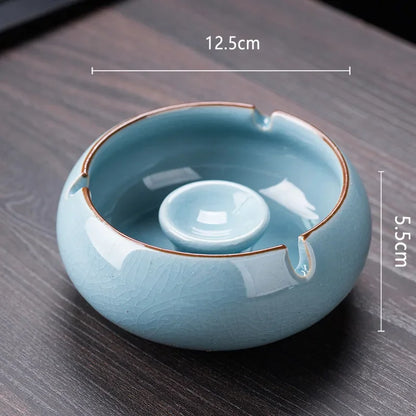 Creative Ceramic Ashtray with Lid – Anti-Fly Ash Desktop Ornament, 18 Styles