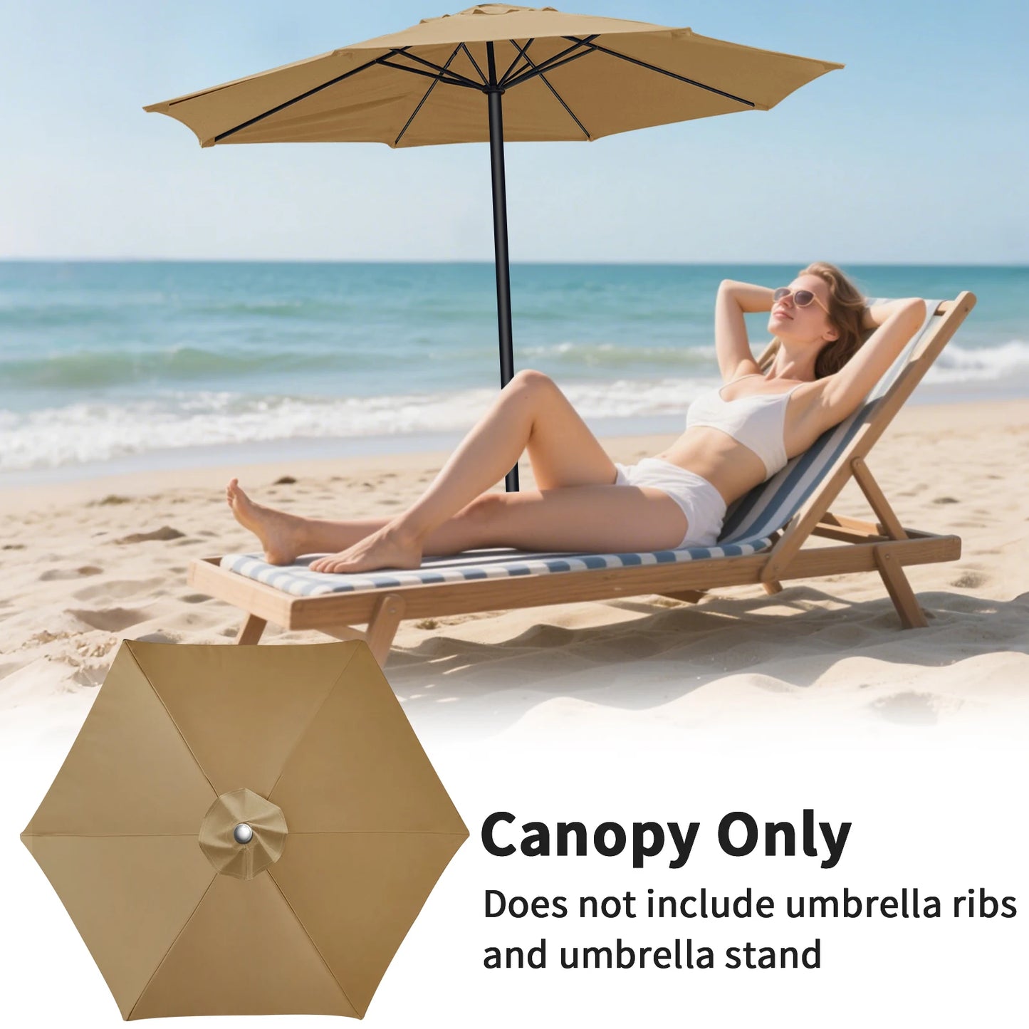 Parasol Replacement Cloth – Waterproof Sunshade Canopy for 6 & 8 Rib Parasols 2m to 3m