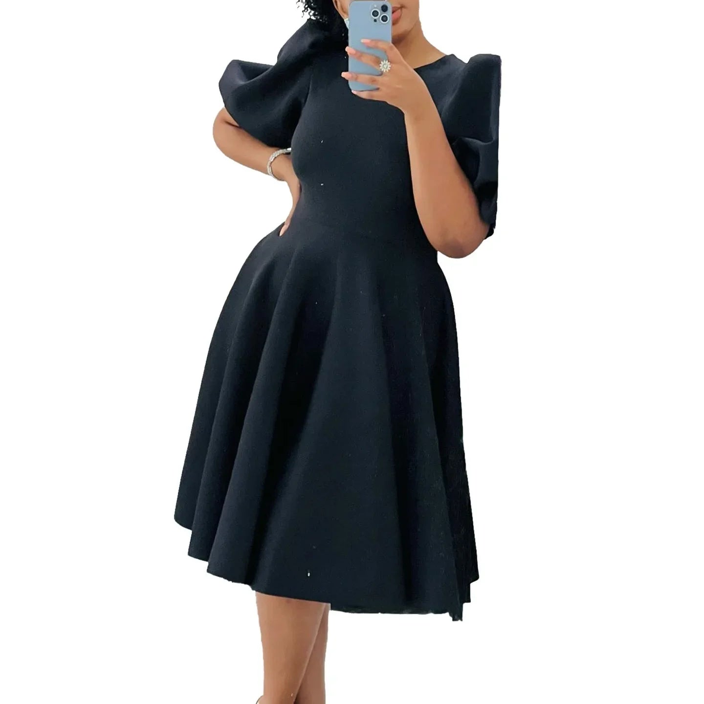 Elegant Pleated A-Line Dress - High Waist Mid-Calf Dress - Shello's Creative Boutique
