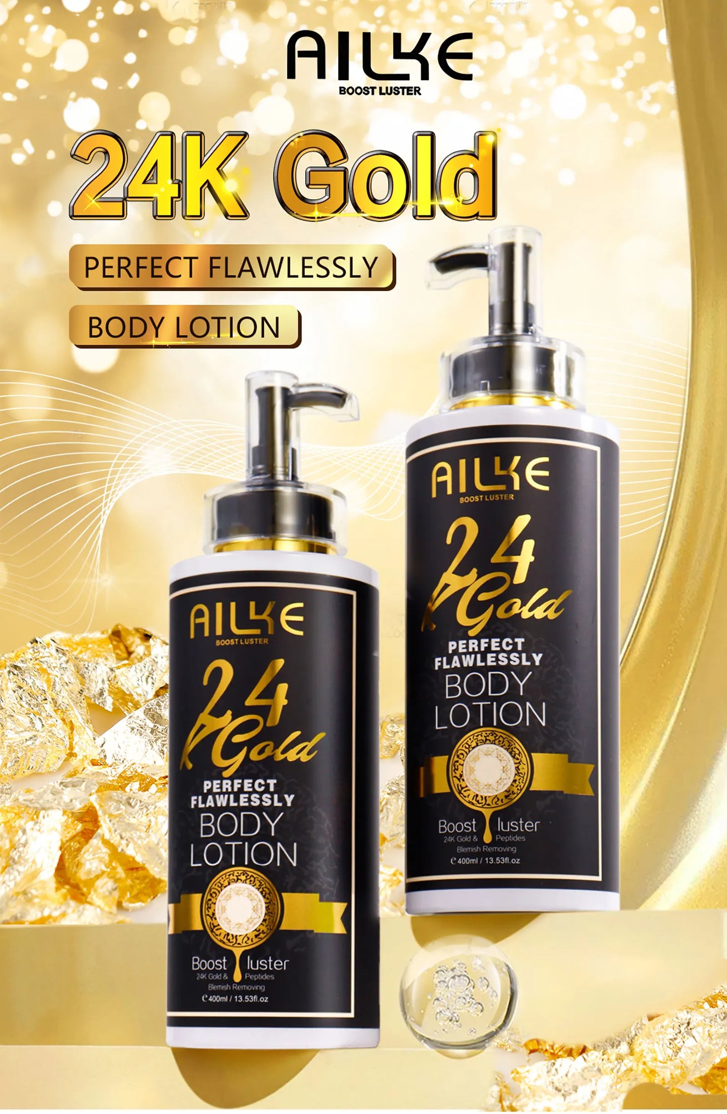 AILKE 24k Gold Perfect Flawlessly Body Lotion, Whitening, Inhibit Melanin, Moisturizing, UV Protect, With Nicotinamide Vitamin C - Shello's Creative Boutique