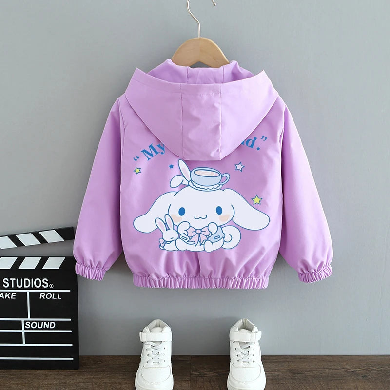 MINISO x Sanrio Girls’ Windbreaker Jacket – Hello Kitty & Cinnamoroll Cartoon Hooded Zip-Up Outerwear Shello's Creative Boutique
