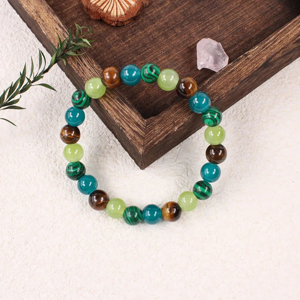 Bohemian Tiger Eye & Malachite Natural Stone Beaded Bracelet