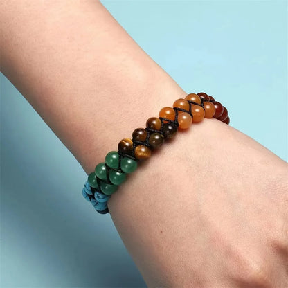 7 Chakra Multi-Layer Natural Stone Beaded Bracelet – Adjustable Woven Rope