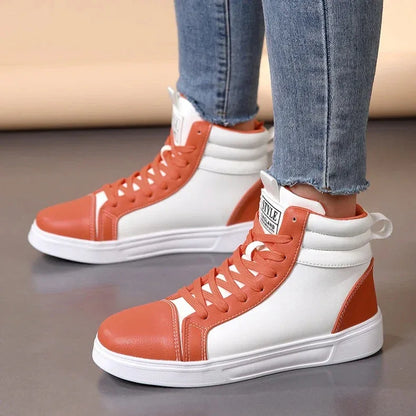 2025 Spring Fashion High-Top Sneakers - Unisex Leather Skateboarding Shoes (Red/White/Brown) - Shello's Creative Boutique