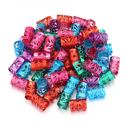 100Pcs/lot Dreadlock Hair Rings Metal Hollow Tube Dirty Dread Braids Adjustable for Cuffs Clip Hair Accessories Styling Tools - Shello's Creative Boutique