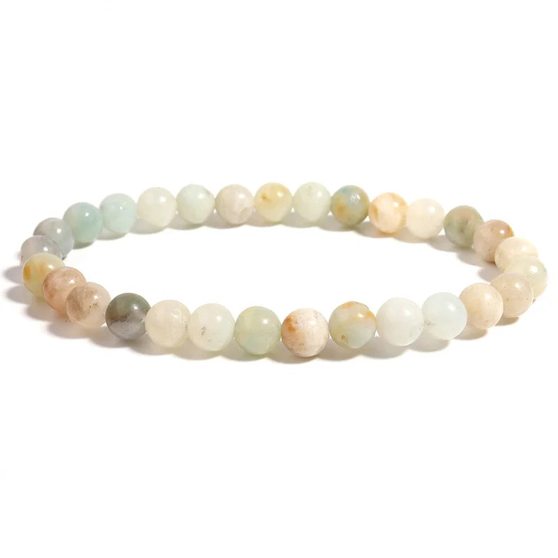 Dendritic Agate Natural Stone Beaded Bracelet – Green & White