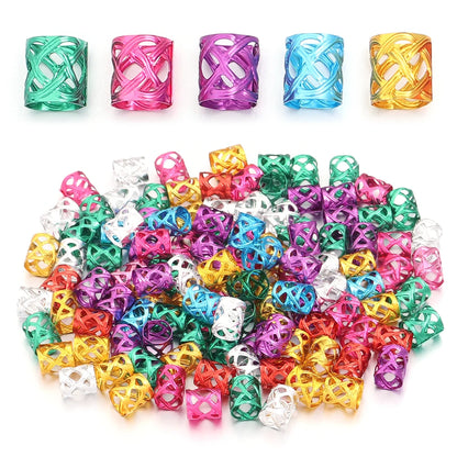100Pcs/lot Dreadlock Hair Rings Metal Hollow Tube Dirty Dread Braids Adjustable for Cuffs Clip Hair Accessories Styling Tools - Shello's Creative Boutique