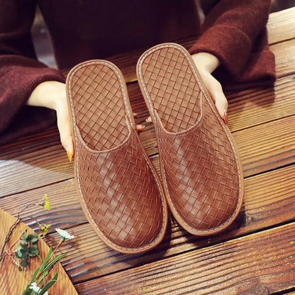 Men's Indoor Slippers - Closed Toe Faux Leather Slides (Large Sizes 47-48)