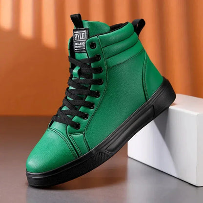 2025 Spring Fashion High-Top Sneakers - Unisex Leather Skateboarding Shoes (Red/White/Brown) - Shello's Creative Boutique