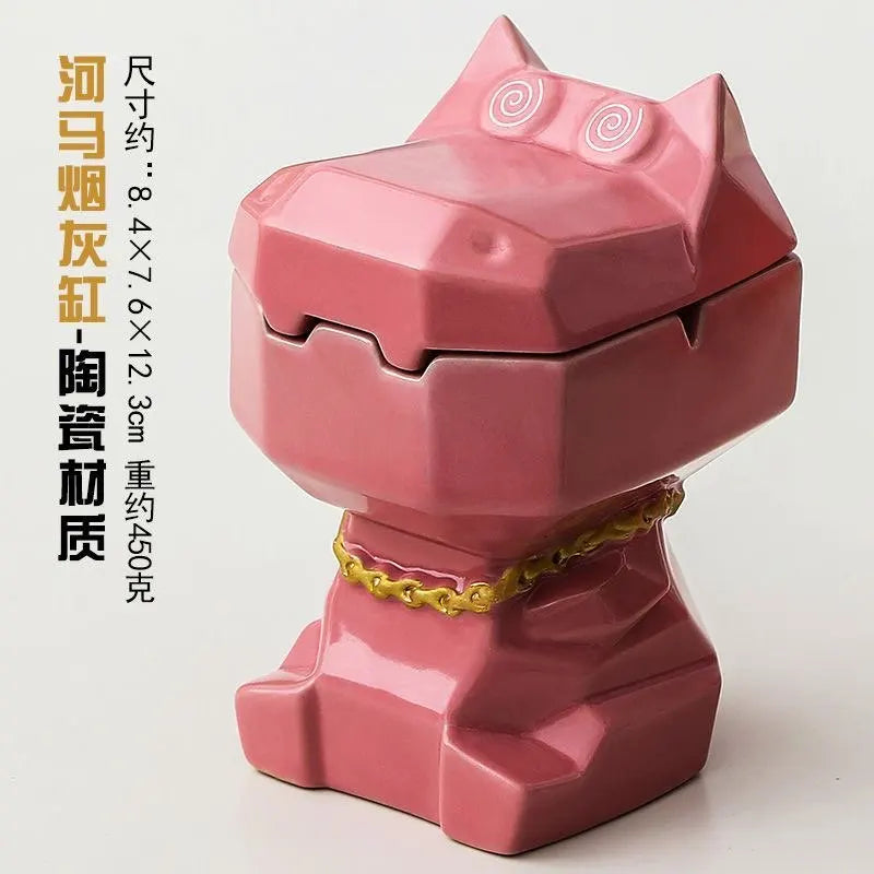Dog Shaped Ceramic Ashtray with Lid – Windproof Cute Animal Figurine Décor