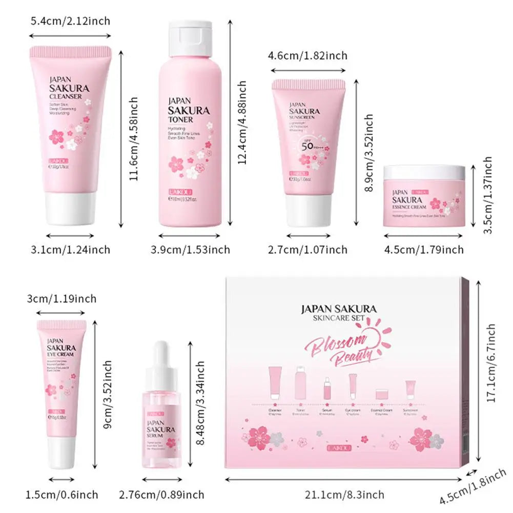 6pcs/Set Sakura Skin Care Sets Face Cream Serum Toner Facial Cleanser Sunscreen Eye Cream Face Skin Care Set Product Gift box Shello's Creative Boutique