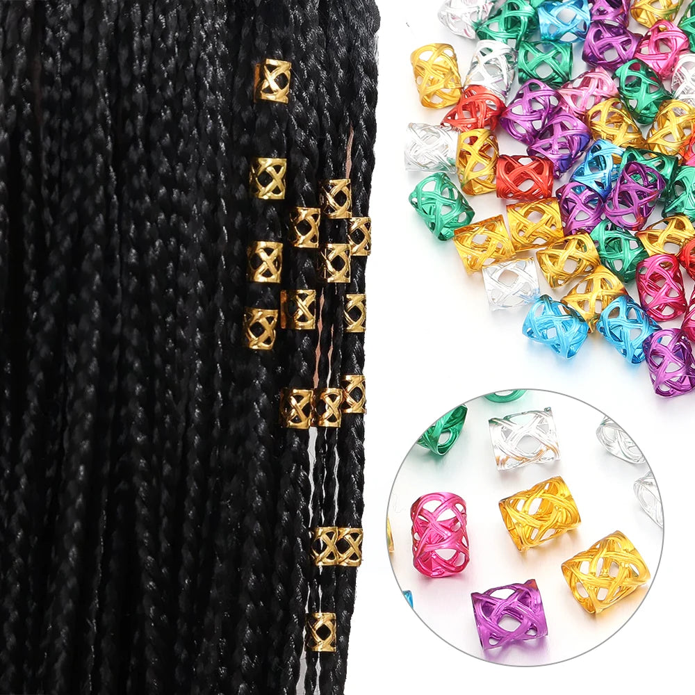 100Pcs/lot Dreadlock Hair Rings Metal Hollow Tube Dirty Dread Braids Adjustable for Cuffs Clip Hair Accessories Styling Tools - Shello's Creative Boutique