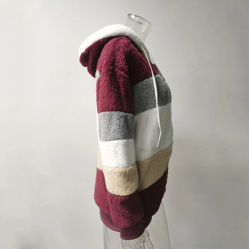 Women's Winter Hooded Coat 2026 - Thick Cashmere Plaid Stitched Jacket with Zipper - Shello's Creative Boutique