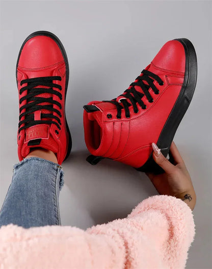 2025 Spring Fashion High-Top Sneakers - Unisex Leather Skateboarding Shoes (Red/White/Brown) - Shello's Creative Boutique