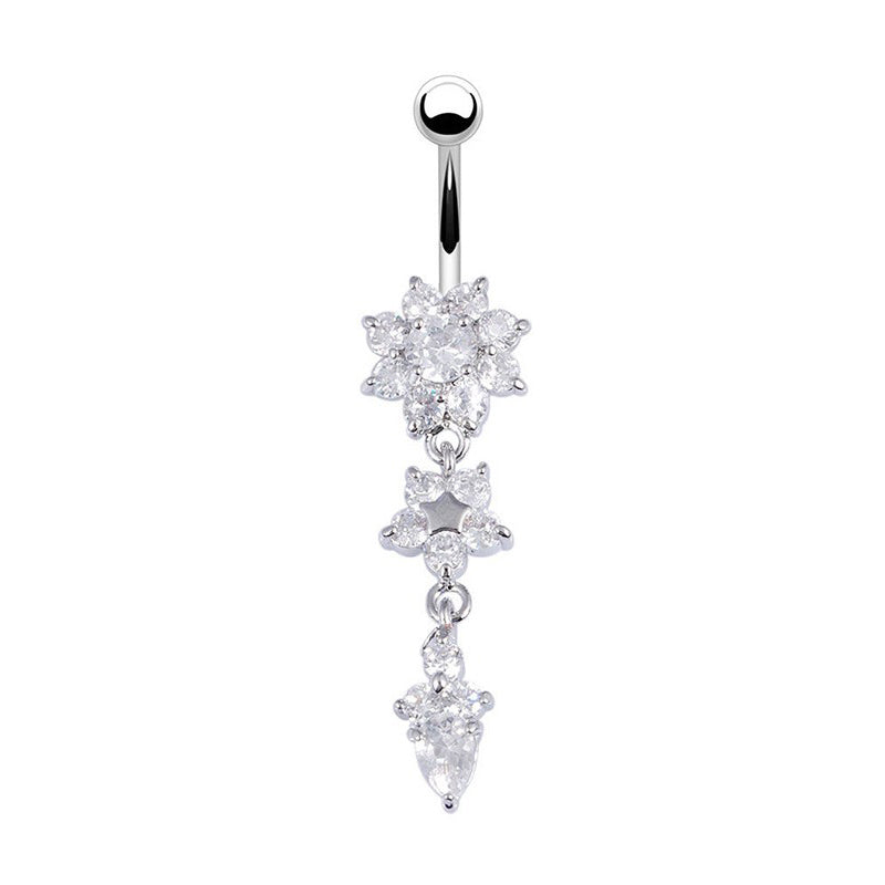 Flower Pendant Crystal Belly Button Ring