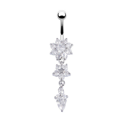 Flower Pendant Crystal Belly Button Ring