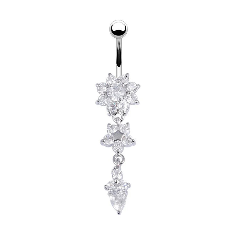 Flower Pendant Crystal Belly Button Ring