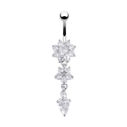 Flower Pendant Crystal Belly Button Ring
