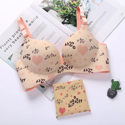 NURRASA Seamless Push-Up Bra & Panty Set – Sexy Floral Wire-Free Lingerie for Women, 3/4 Cup Adjustable Brassiere & Briefs (Sizes 70AB–85AB)