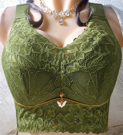 Embroidered Push-Up Backless Bra – Sexy Lace Lingerie for Women, Plus Size Wire-Free Bra Tops (C–E Cup, 36–48)