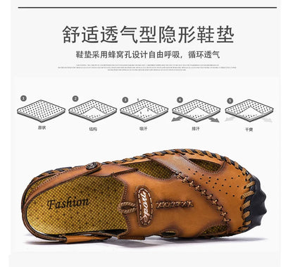 Men's Genuine Leather Sandals - Breathable Beach & Sports Sandals