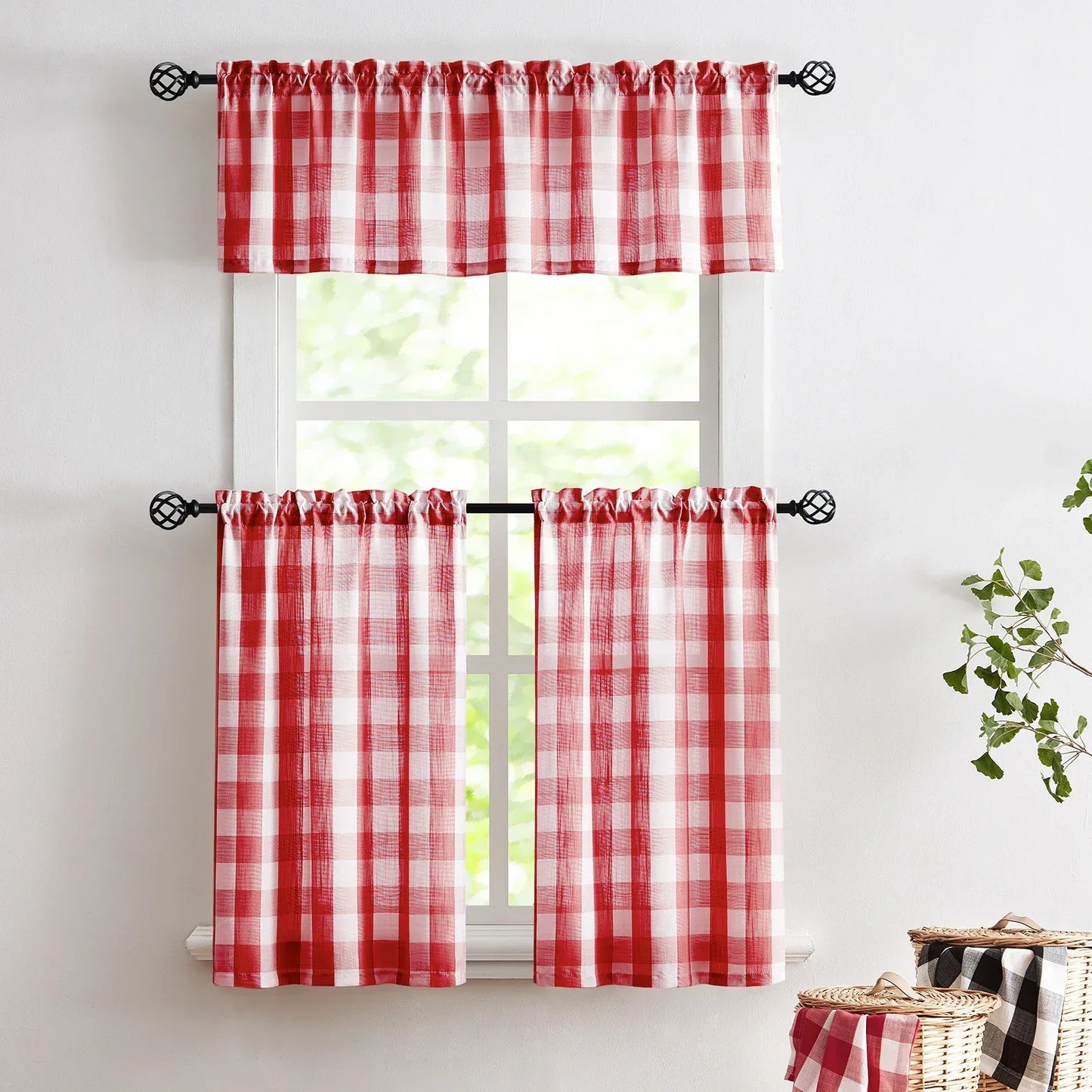 Checkered Kitchen Curtains - Gingham Café Curtains Multiple Sizes Available - Shello's Creative Boutique