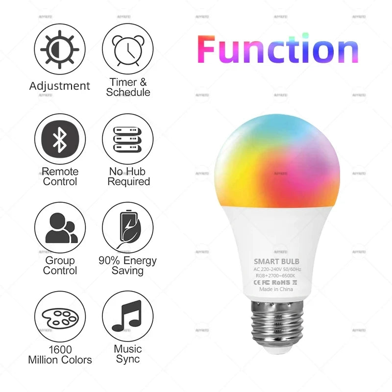 Smart LED Bulb - Tuya Bluetooth Dimmable 15W/18W RGBCW Colour Changing (E27/B22) - Shello's Creative Boutique