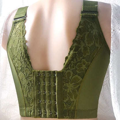 Embroidered Push-Up Backless Bra – Sexy Lace Lingerie for Women, Plus Size Wire-Free Bra Tops (C–E Cup, 36–48)