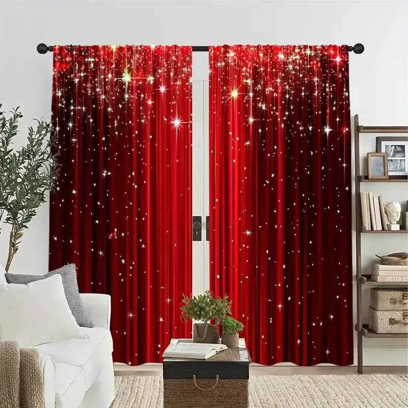 Elegant Red Curtains - Modern Geometric Pole Pocket Drapes for Bedroom & Living Room, 2 Panels
