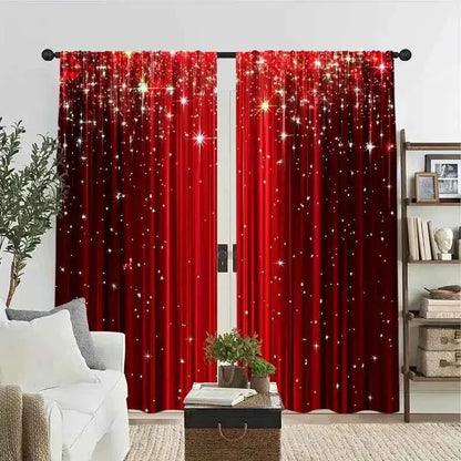 Elegant Red Curtains - Modern Geometric Pole Pocket Drapes for Bedroom & Living Room, 2 Panels - Shello's Creative Boutique