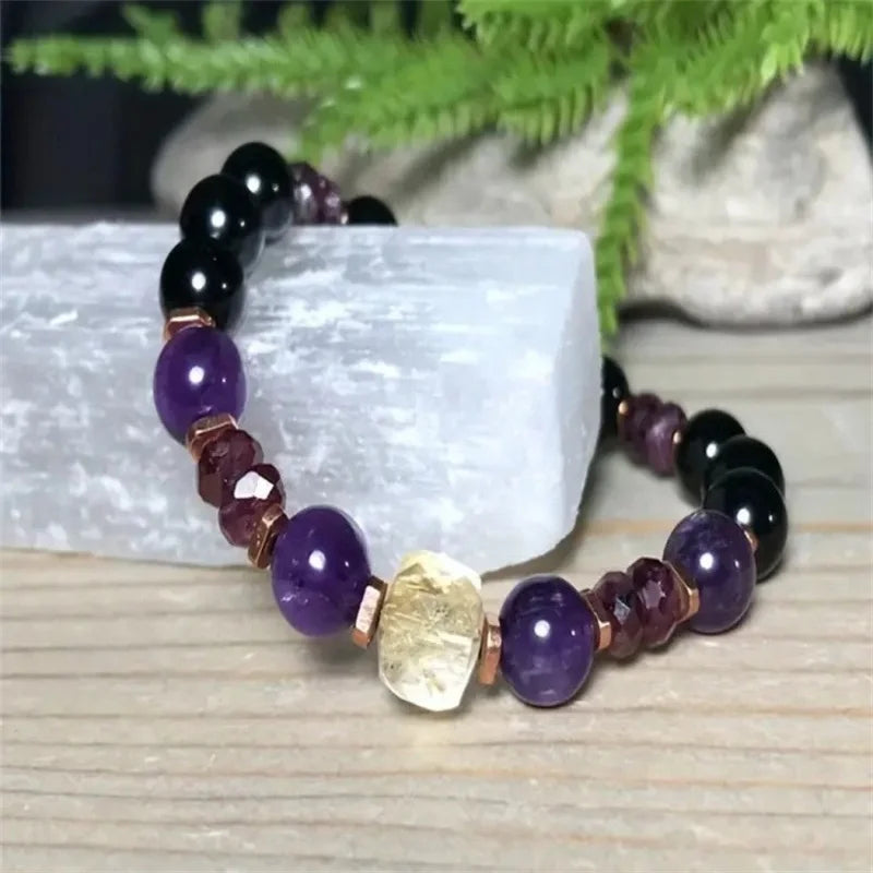 Citrine, Garnet & Amethyst Crystal Bead Bracelet – Natural Stone Healing Jewellery