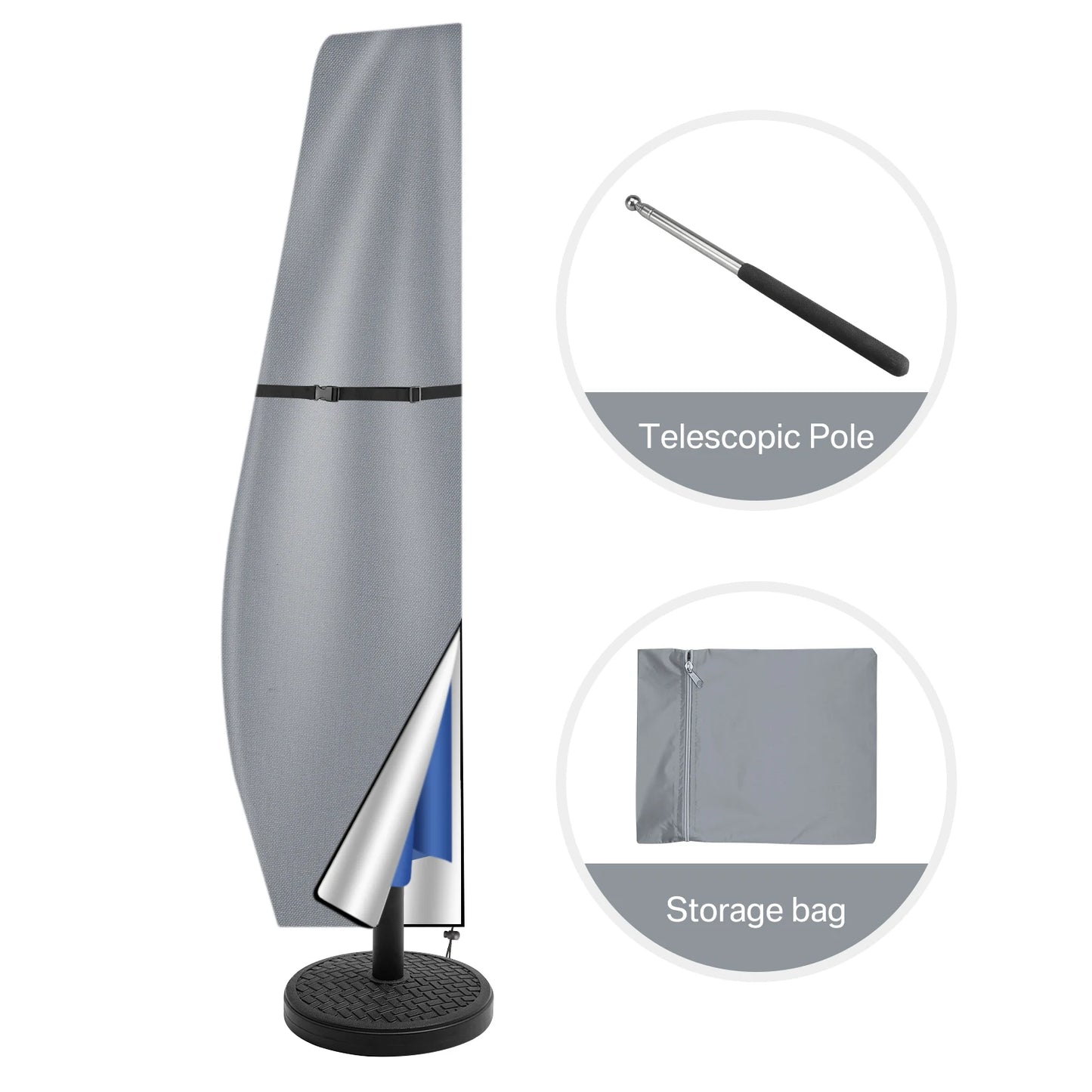 Parasol Rain Cover 210D Oxford Fabric – Waterproof UV-Resistant Patio Umbrella Storage Cover
