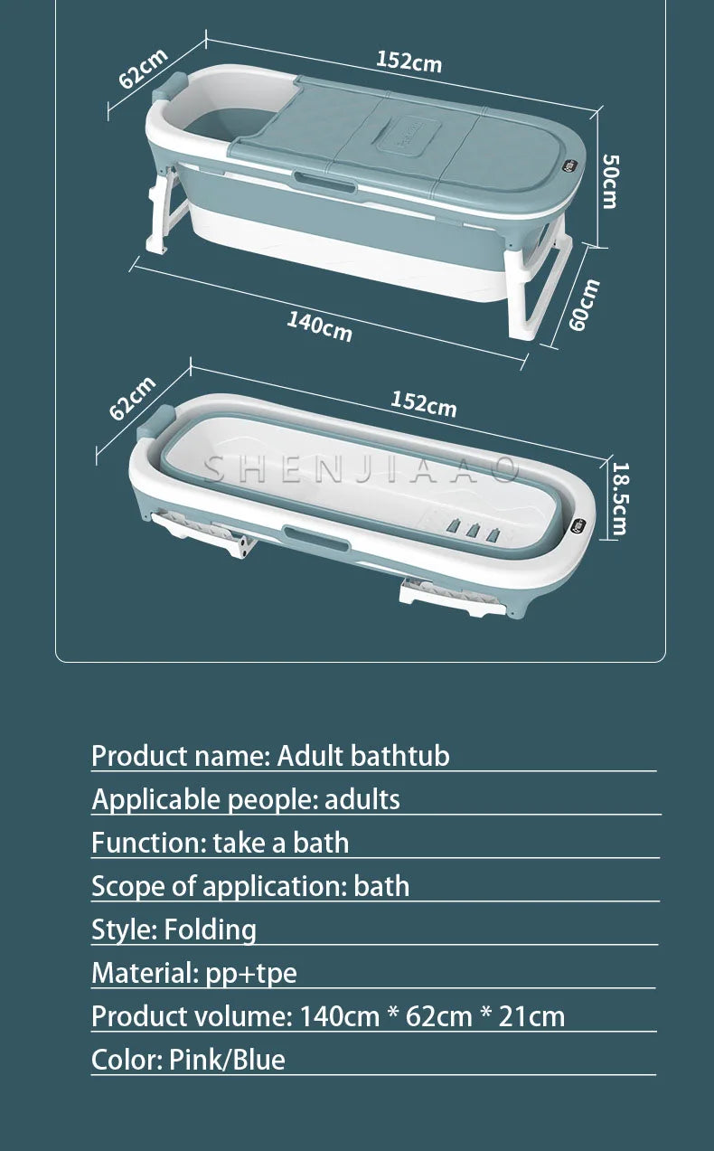 Foldable Adult Bath Barrel – Thickened Plastic Sitting Bathtub with Foot Massage & Lid