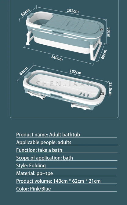 Foldable Adult Bath Barrel – Thickened Plastic Sitting Bathtub with Foot Massage & Lid