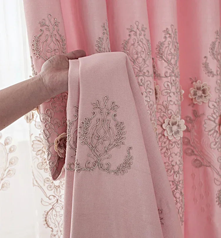 European Modern Blackout Curtains - Luxury Embroidered Tulle Villa Valance for Living Room & Bedroom