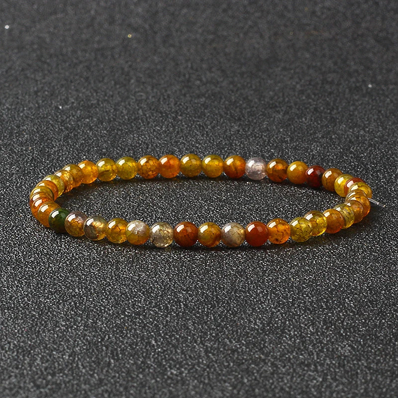 4mm Natural Stone Agate & Lava Stretch Bracelet – Handmade Tiny Bead Bangle for Men & Women