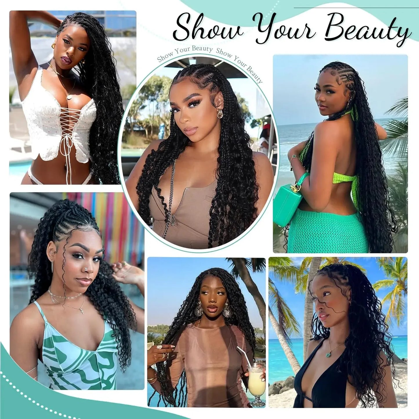 12A Human Braiding Hair #1B - Deep Wave Curly Boho Knotless Braids (50g-100g) - Shello's Creative Boutique