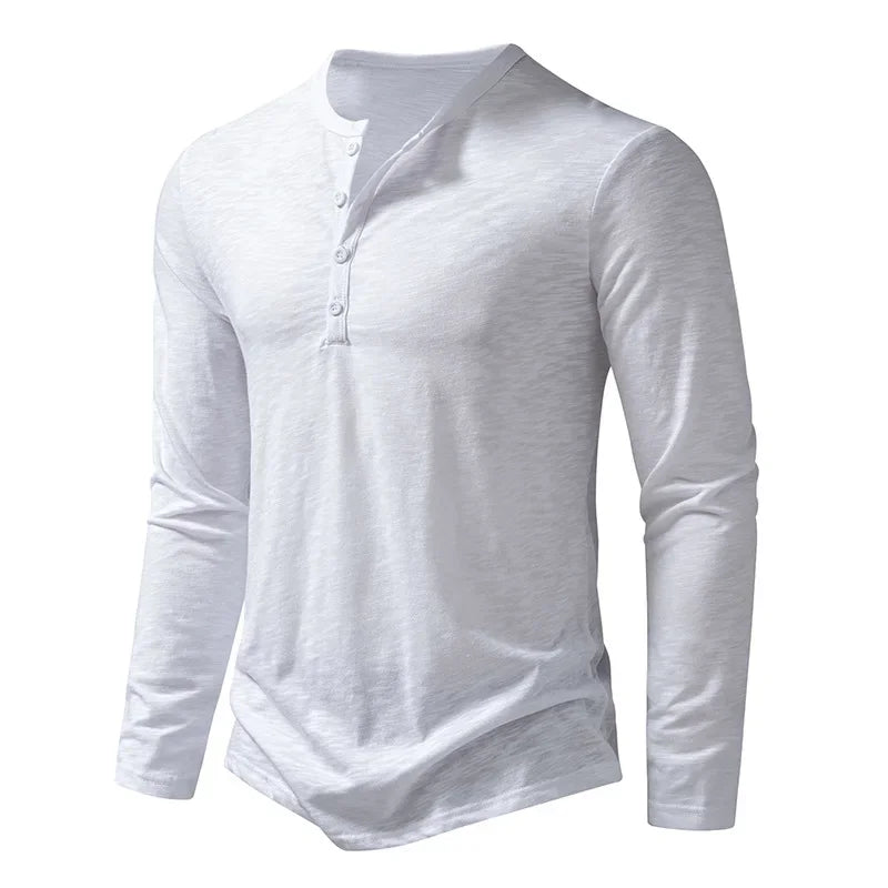 Men's Cotton Henley Neck T-Shirt - Long Sleeve Casual Shirt - Shello's Creative Boutique