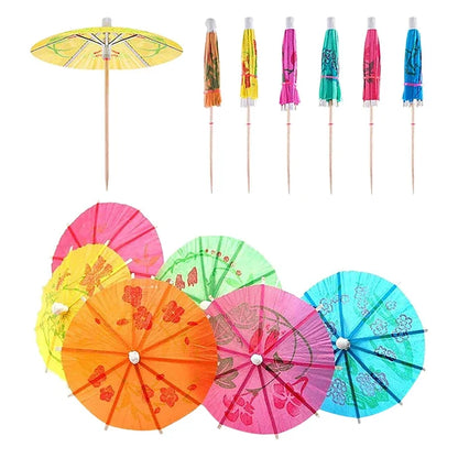 50pcs Mini Cocktail Umbrella Picks — Paper Parasol Party Sticks for Drinks & Cakes